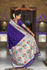 Deep Purple Floral Woven Linen Silk Saree Designer Peacock Border