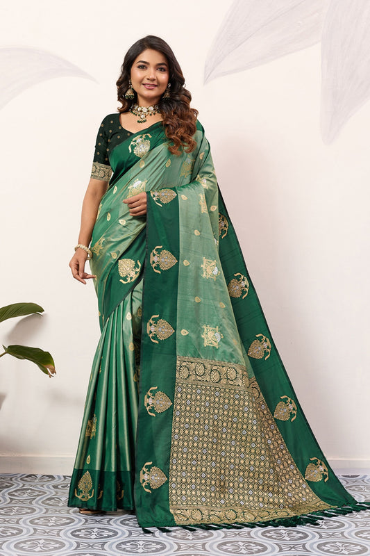  Bottle Green Kanjivaram Silk Saree with Rich Gold Zari Border