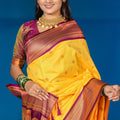 Mustard Yellow Kanjivaram Silk Saree Gold Zari Border Butti Work