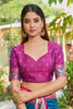 Teal Blue Silk Saree with Pink Border Multicolor Peacock Zari Weaving Work