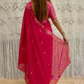 Rani Pink Organza Saree Floral Embroidery Designer Blouse
