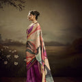 Purple Linen Silk Saree Multicolor Digital Print Designer Tassel Pallu