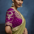 Luxury Olive Green Embroidered Saree with Designer Blouse