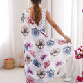 White Floral Digital Printed Linen Saree with Designer Lace Border
