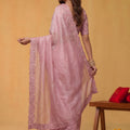 Pink Organza Silk Saree Floral Embroidered Border Designer Blouse