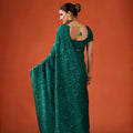 Green Sequin Embellished Georgette Saree with Scalloped Border