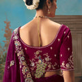 Wine Purple Saree with Silver Embroidery Wedding Silk Saree