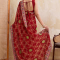 Red Printed Saree Traditional Motif Design Decorative Border