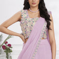 Lavender Designer Saree with Floral Embroidered Blouse
