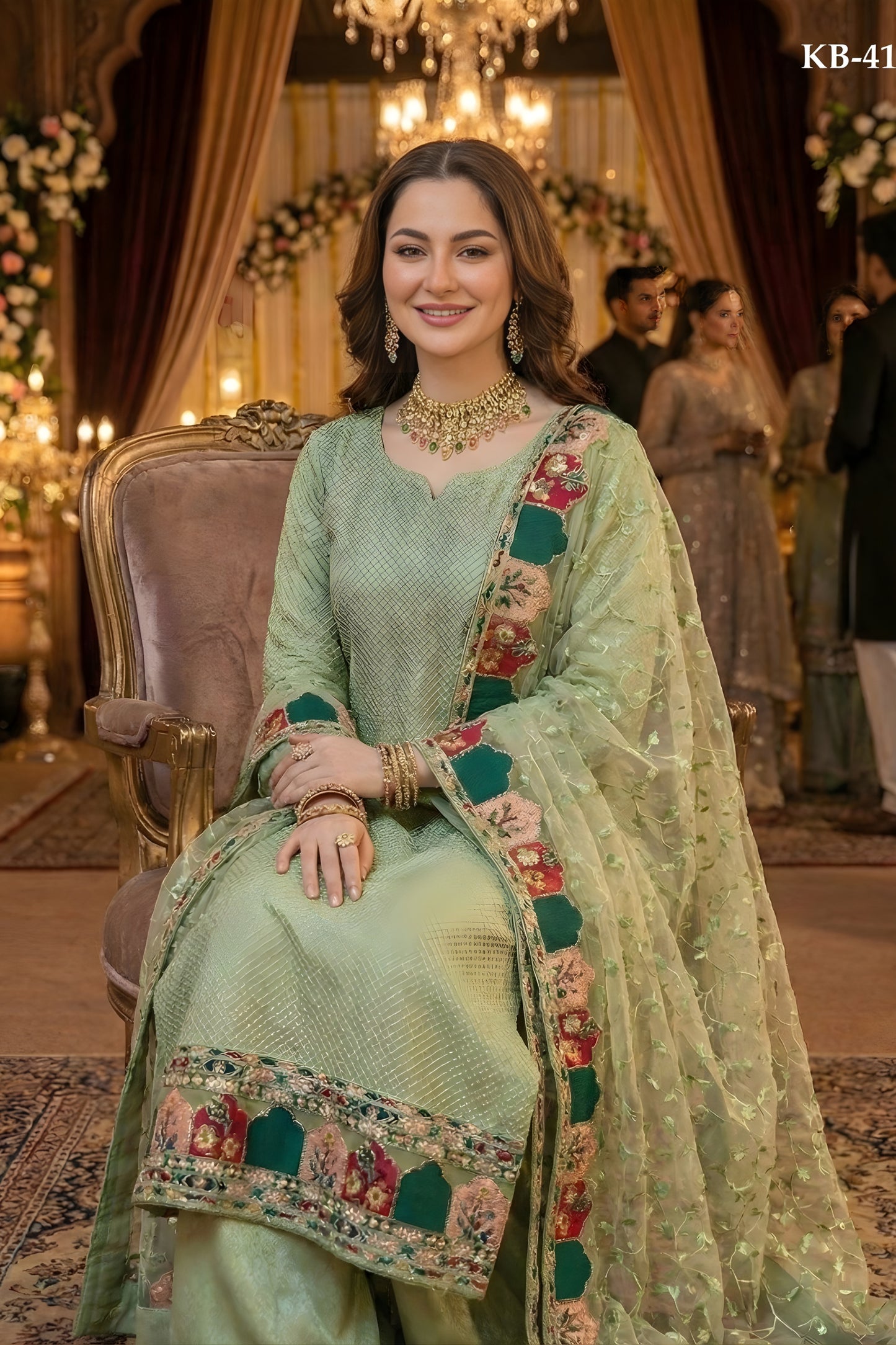 Fancy Mint Green Embroidered Eid Special Palazzo Suit with Net Dupatta
