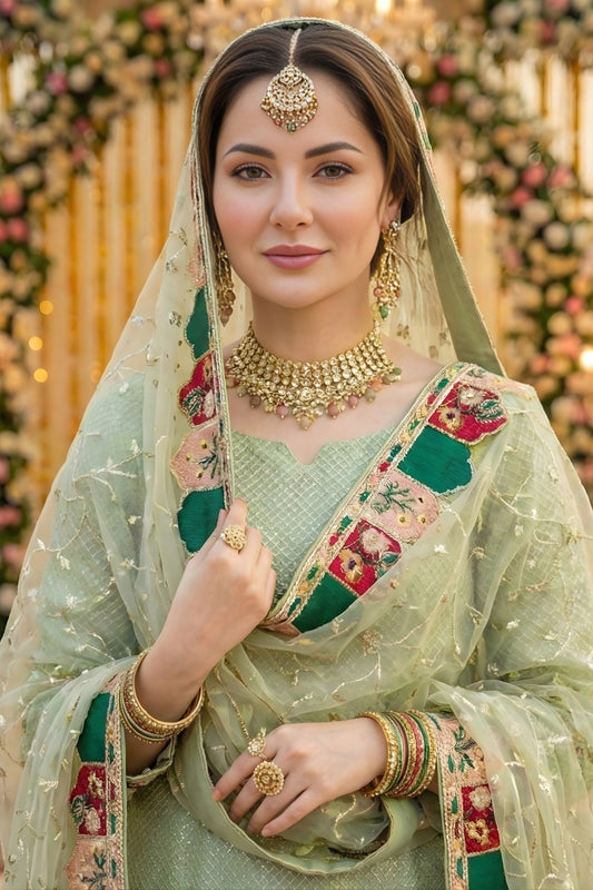 Fancy Mint Green Embroidered Eid Special Palazzo Suit with Net Dupatta