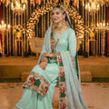 Splendid Sea Green Heavy Embroidered Eid Special Palazzo Suit with Net Dupatta