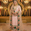 Latest Peach Heavy Embroidered Eid Special Palazzo Suit with Net Dupatta