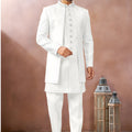 Luxury White Art Silk Embroidered Designer Indo Western Sherwani with Jacket