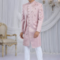 Handsome Pink Art Silk Embroidered Indo Western Sherwani for Men with White Churidar