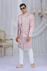 Handsome Pink Art Silk Embroidered Indo Western Sherwani for Men with White Churidar