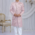 Handsome Pink Art Silk Embroidered Indo Western Sherwani for Men with White Churidar