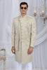 Trendy Cream Art Silk Embroidered Indo Western Sherwani for Men with White Churidar