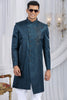 Royal Teal Blue Art Silk Embroidered Indo Western Sherwani for Men with White Churidar