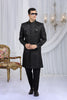 Classic Black Art Silk Embroidered Indo Western Sherwani for Men with Matching Trousers