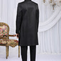 Classic Black Art Silk Embroidered Indo Western Sherwani for Men with Matching Trousers
