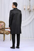 Classic Black Art Silk Embroidered Indo Western Sherwani for Men with Matching Trousers