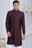 Sterling Maroon Art Silk Embroidered Indo Western Sherwani for Men with White Trousers