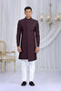 Sterling Maroon Art Silk Embroidered Indo Western Sherwani for Men with White Trousers