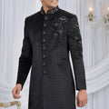 Ideal Black Velvet Embroidered Indo Western Sherwani for Men with Matching Trousers