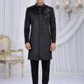 Ideal Black Velvet Embroidered Indo Western Sherwani for Men with Matching Trousers