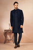 Elegant Navy Blue Art Silk Embroidered Designer Indo Western Sherwani with Jacket