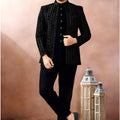 Stunning Black Art Silk Embroidered Designer Indo Western Sherwani with Jacket