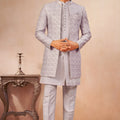 Awesome Lavender Art Silk Embroidered Designer Indo Western Sherwani with Jacket