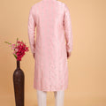 Elegant Blush Pink Art Silk Embroidered Kurta Pajama Set for Wedding