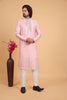 Elegant Blush Pink Art Silk Embroidered Kurta Pajama Set for Wedding