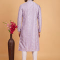 Wonderful Lavender Art Silk Embroidered Kurta Pajama Set for Wedding