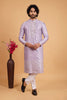 Wonderful Lavender Art Silk Embroidered Kurta Pajama Set for Wedding