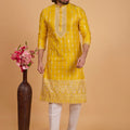 Regal Mustard Yellow Art Silk Embroidered Kurta Pajama Set for Wedding
