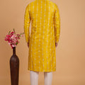 Regal Mustard Yellow Art Silk Embroidered Kurta Pajama Set for Wedding