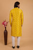 Regal Mustard Yellow Art Silk Embroidered Kurta Pajama Set for Wedding