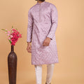 Stylish Lavender Art Silk Embroidered Kurta Pajama Set for Wedding