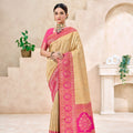 Elegant Beige Kanjivaram Silk Weaving Saree for Women
