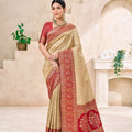 Premium Golden Beige Kanjivaram Silk Weaving Saree Border for Women