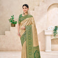 Wonderful Golden Beige Kanjivaram Silk Weaving Saree for Women