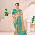 Graceful Golden Beige Kanjivaram Silk Weaving Saree for Women