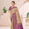 Beautiful Golden Beige Kanjivaram Silk Weaving Saree for Women