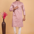 Lovely Pink Art Silk Embroidered Kurta Pajama Set for Wedding