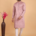 Lovely Pink Art Silk Embroidered Kurta Pajama Set for Wedding