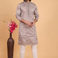 Classic Grey Art Silk Embroidered Kurta Pajama Set for Wedding