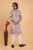 Classic Grey Art Silk Embroidered Kurta Pajama Set for Wedding